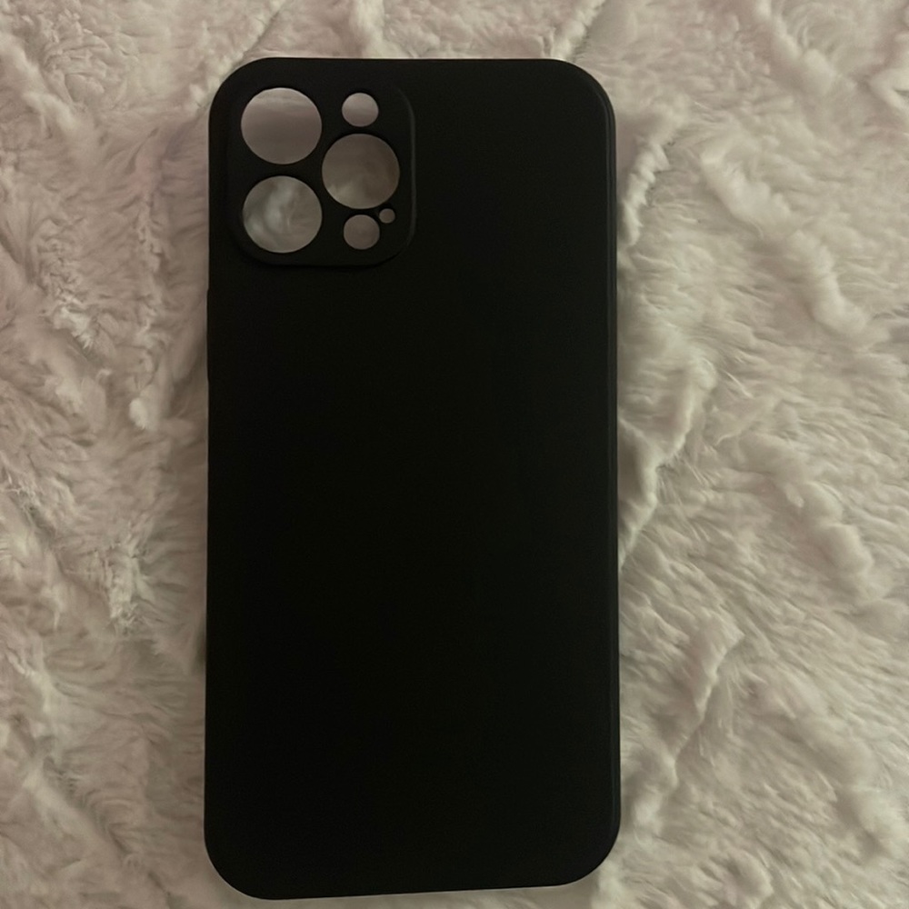 iPhone 12 Pro Max black silicone case off of Amazon